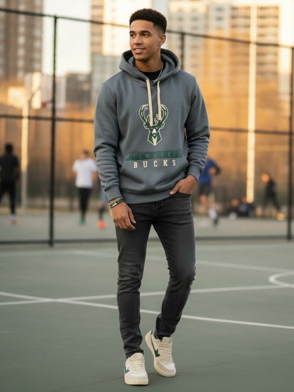 Milwaukee Bucks Full Zip Hoodie XL Gray Green NBA TX3 Warm